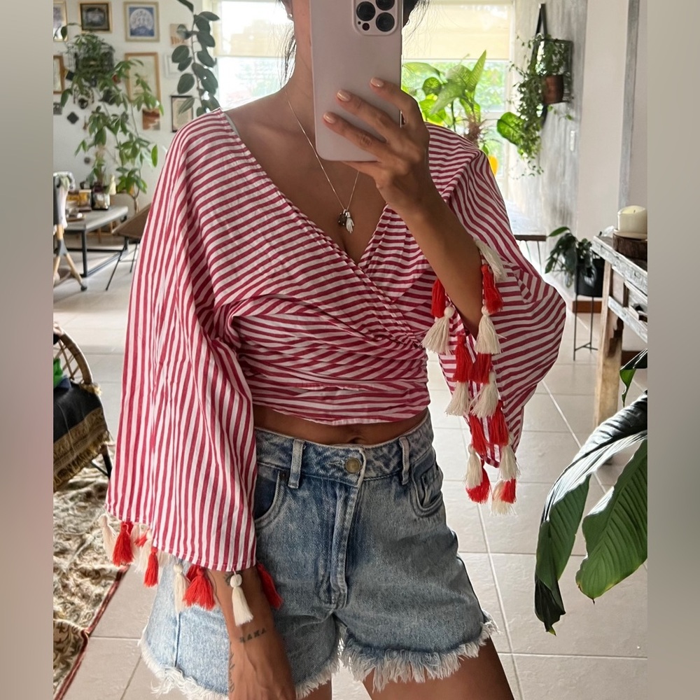 Agua Bendita Wrap Top in Stripes Sz S NWT